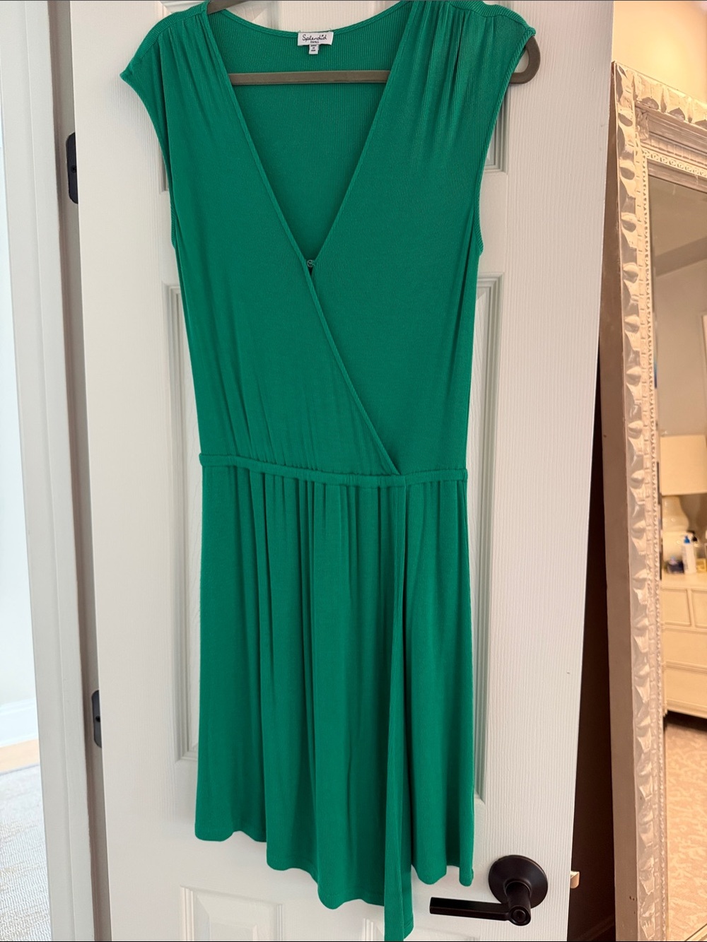 Splendid Emerald Green Cap-Sleeve Faux Wrap Dress